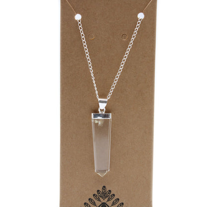 Rock Quartz Flat Pencil Gemstone Pendant Necklace