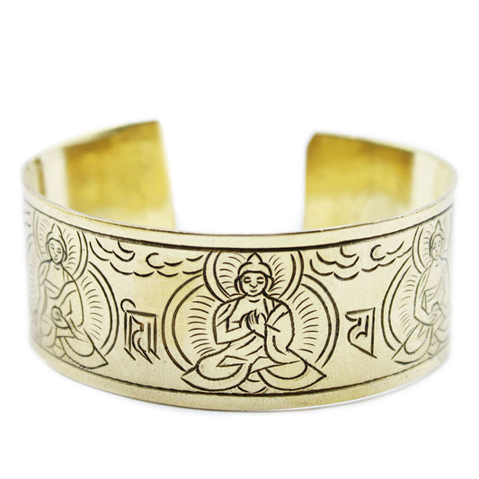 Tibetan Five Buddha Brass Cuff Bracelet