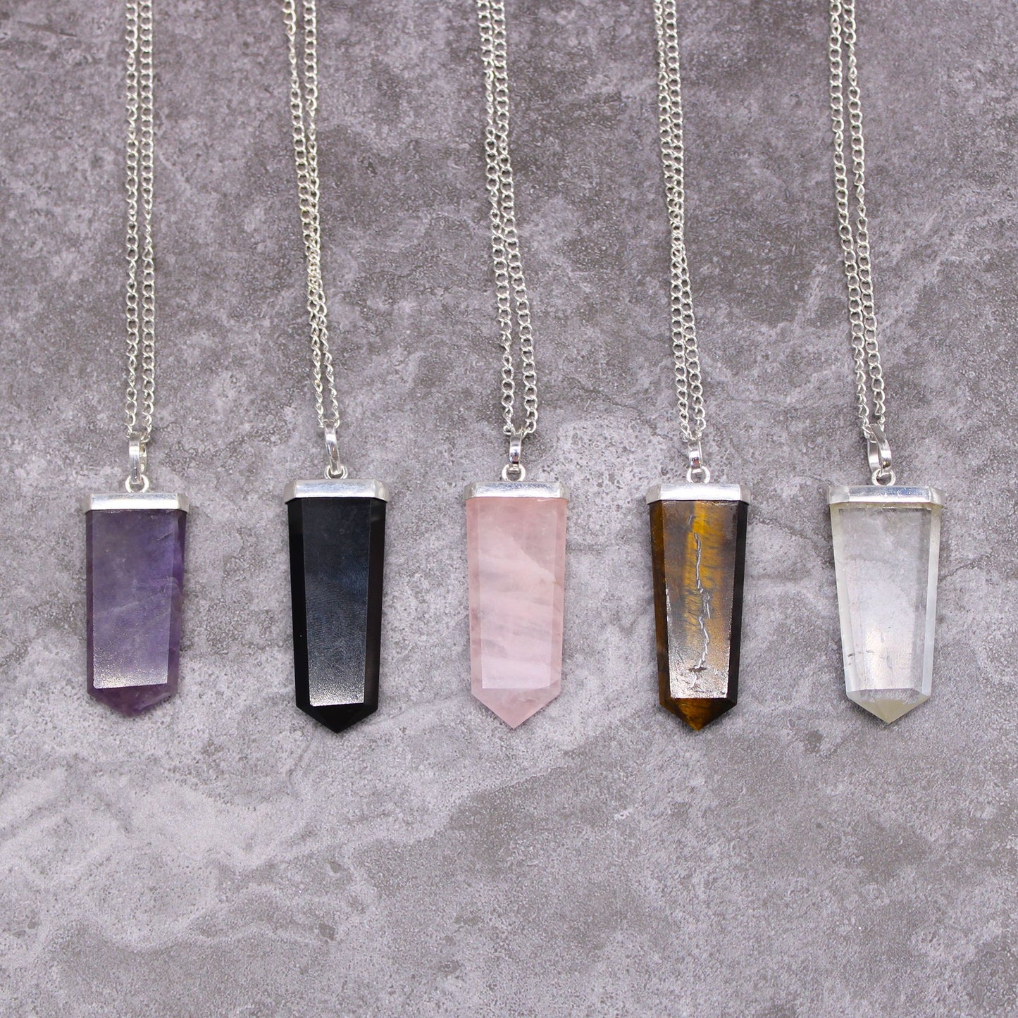 Rock Quartz Flat Pencil Gemstone Pendant Necklace
