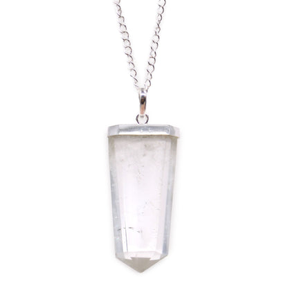 Rock Quartz Flat Pencil Gemstone Pendant Necklace