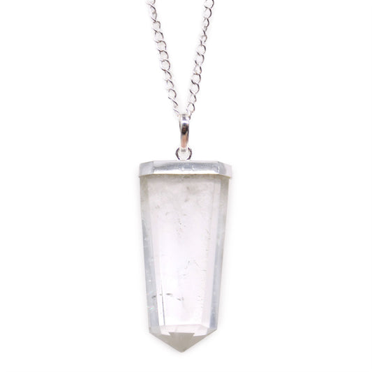 Rock Quartz Flat Pencil Gemstone Pendant Necklace