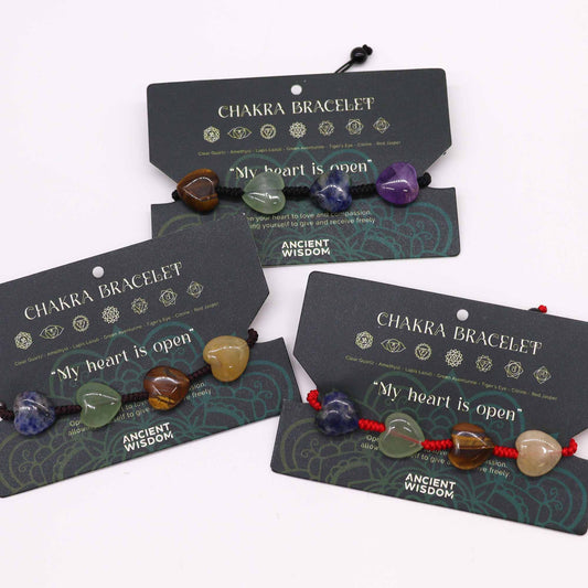 Chakra Heart Gemstone String Bracelet – Adjustable Crystal Jewellery