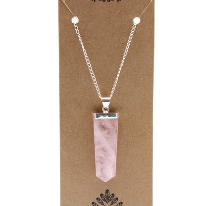 Rose Quartz Flat Pencil Gemstone Pendant Necklace