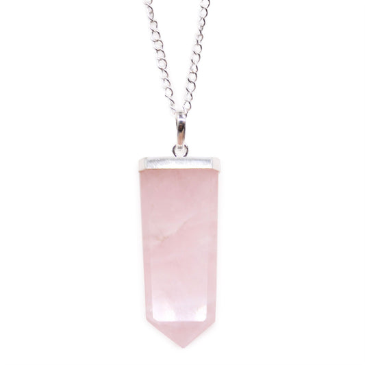 Rose Quartz Flat Pencil Gemstone Pendant Necklace