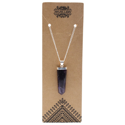 Amethyst Flat Pencil Gemstone Pendant Necklace