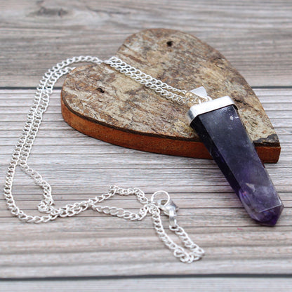 Amethyst Flat Pencil Gemstone Pendant Necklace